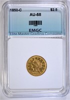 1850-C $2.50 GOLD LIBERTY, EMGC AU/BU