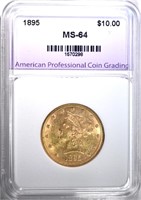 1895 $10.00 GOLD LIBERTY, APCG CH/GEM BU