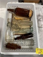 CRATE FULL OF ANTIQUE BOTTLES OF ALL KINDS