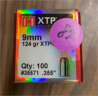 9MM Hornady XTP 124 Gr Bullets Qty 100