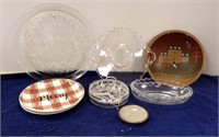 CUPS, PLATES, PATTERN GLASS BOWLS, WOODEN BOWL....