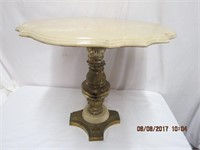 Marble and metal pie crust pedestal table