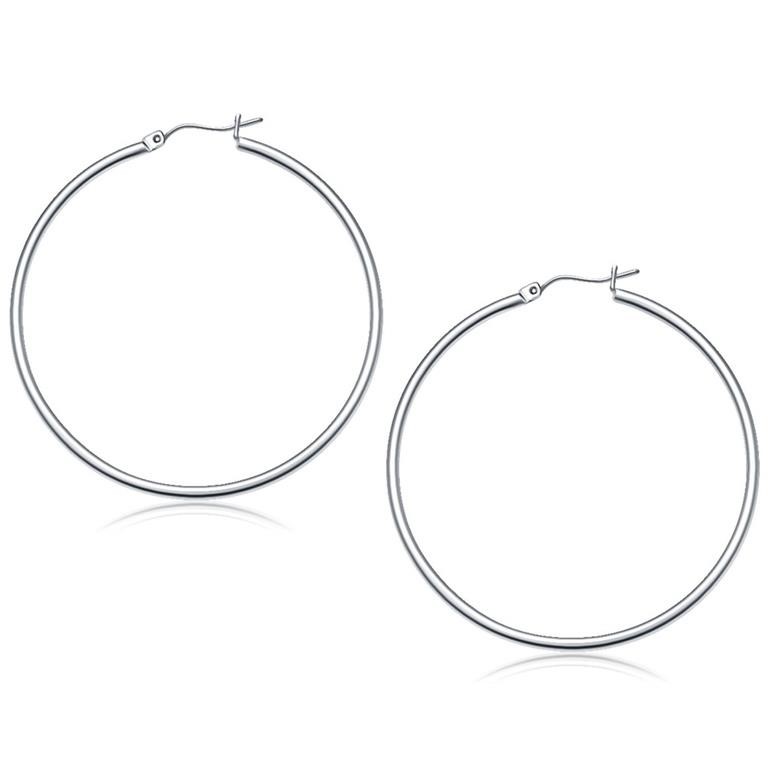 14k White Gold Polished Hoop Earrings 50mm