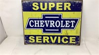 Super Service Chevrolet Tin Sign, 16x12"