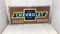 Chevrolet Sales & Service Tin Sign, 27" x 12.5"
