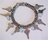 Metal Keys Beads Charms Bracelet 6 1/2" Unsid