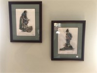 Pair Framed and Matted Pictures of a Man & a Woman