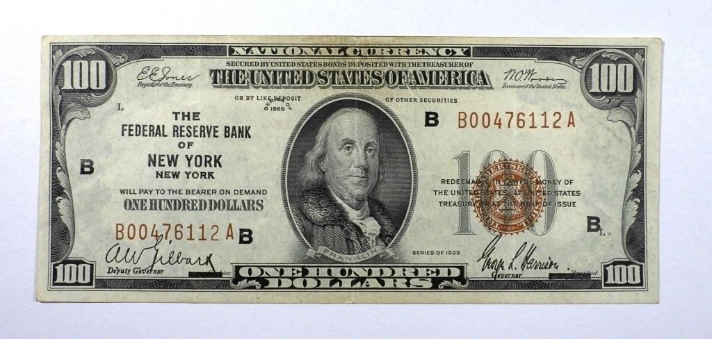 1929 $100 NATIONAL CURRENCY NEW YORK