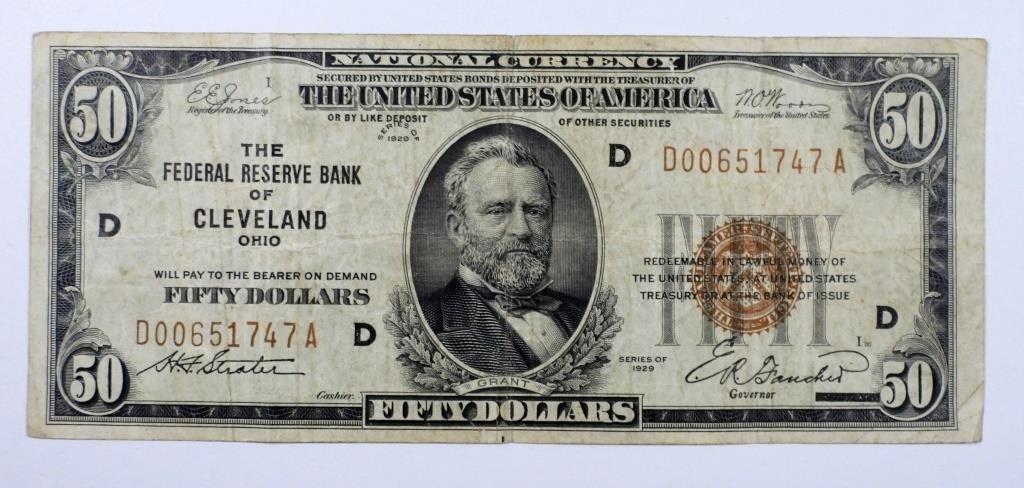 1929 $50 NATIONAL CURRENCY CLEVELAND