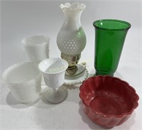 Vintage Electric Lantern, Milk Glass, & Vases