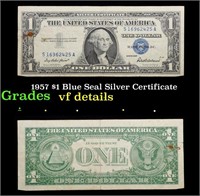 1957 $1 Blue Seal Silver Certificate Grades vf det