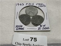 1943 P-D-S Higher Grade Steel WWII Lincoln Cents