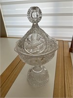 ETCHED GLASS CANDY DISH WITH COVER