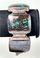 Massive Vintage Sterling Mexico Turquoise Bracelet