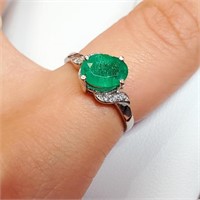 Certified 10K Emerald(1.2ct) Diamond(0.04ct) Ring