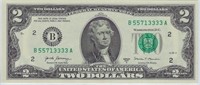 US$2 FRN Fancy SN 55 71 3333 New York 2B UNC.R1N