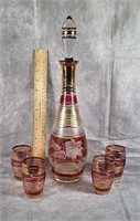 BOHEMIA CRYSTAL DECANTER WITH FOUR GLASSES