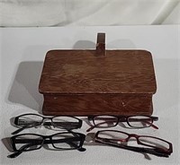 Wood box of reading glasses