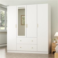 1 White 4-Door Armoires with Mirror, 2 Hanging