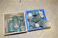 (2) Milk Crates Full of Blue Jars