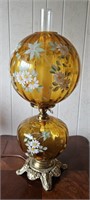 Hand Painted Amber Glass Electric Hurricane Lamp