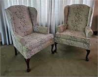 Pair of Wingback Floral Armchairs