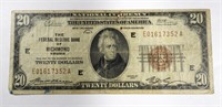 1929 $20 NATIONAL CURRENCY RICHMOND