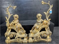 PR OF CHERUB FRENCH FIREPLACE CHENETS