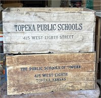 Antique Topeka Public school wooden crates