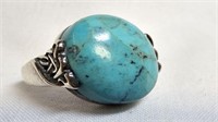 LADIES S/S RING SW LARGE TURQUOISE STONE