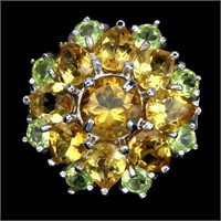 Natural Yellow Citrine Green Peridot Ring