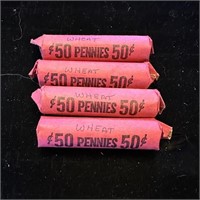 Coins: Lot of 4 Rolls Unresearched Wheat Pennies