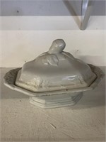 Antique White Ironstone Covered Fig Shaped Tureen