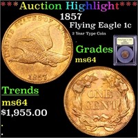 *Highlight* 1857 Flying Eagle 1c Graded Choice Unc