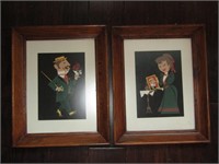 Vintage Man & Woman Paintings in Wood Frames