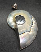 Sterling Mother of Pearl Ammonite-Shaped Pendant