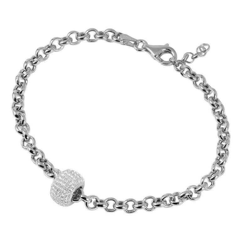 Sterling Silver Micro Pave Bead Rolo Bracelet