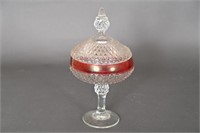 Vtg Diamond Point Ruby Red Flash Banded Candy Dish