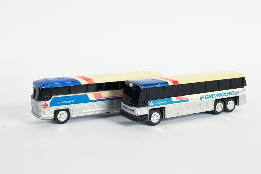 2 GREYHOUND PLASTIC BUS BANKS - 10"