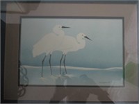Watercolor of  Egrets Framed Glass and Signed