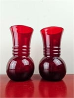 Anchor Hocking Pair of Red Ruby 6" Vases