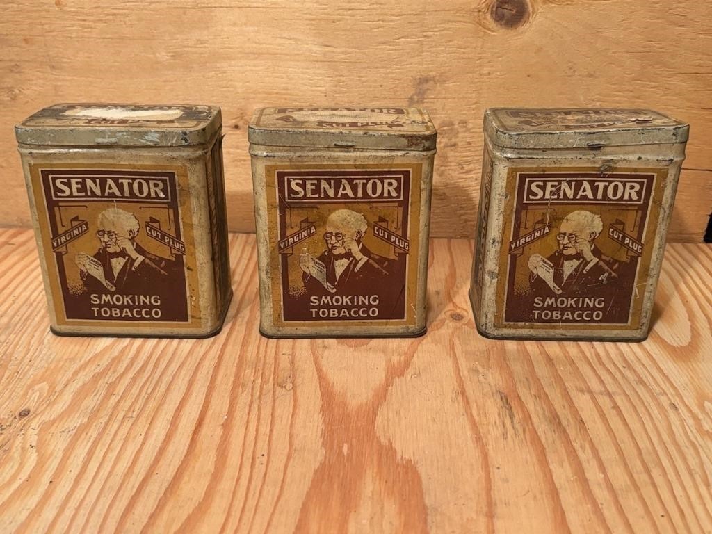 Trio of Senator Smoking Tobacco Advertising Tins