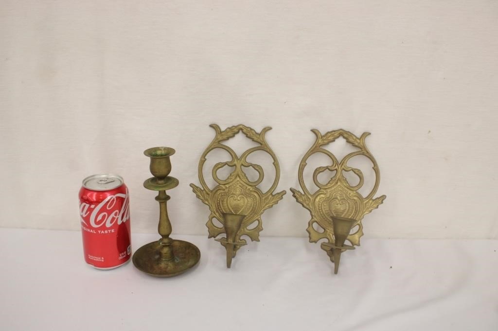 Pair of Candle Sconces & Candle Stick, Brass