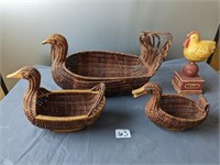 Basket/Wooden Figure Lot- 4 Pieces
