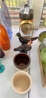 (2) Stoneware Small Crocks, (2) Avon Bird Bottles,