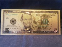 Collector $5. Gold bill
