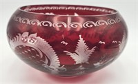 Bohemian Ruby Red Glass Footed Centerpiece Bowl