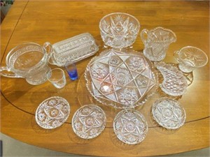 Pressed Glass Bowls, Plates, Cups etc