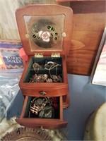 Small wood jewelry box with estate jewelry