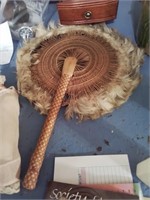 Rattan and feather fan vintage